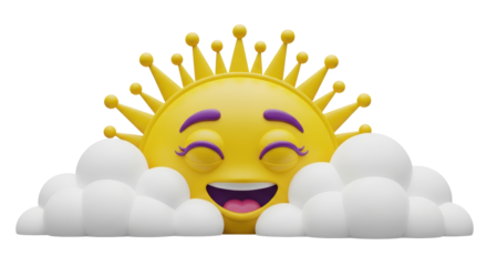 Isolated Smiling Sun behind Clouds, Isolated,Png,no background