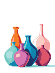 Decorative Vases with Flowers Vector Illustration