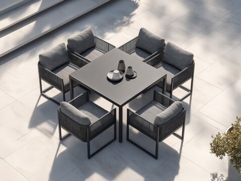 Elevate your outdoor living with this modern patio dining set, perfect for elegant entertaining and creating memorable moments with friends
