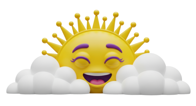 Isolated Smiling Sun behind Clouds, Isolated,Png,no background