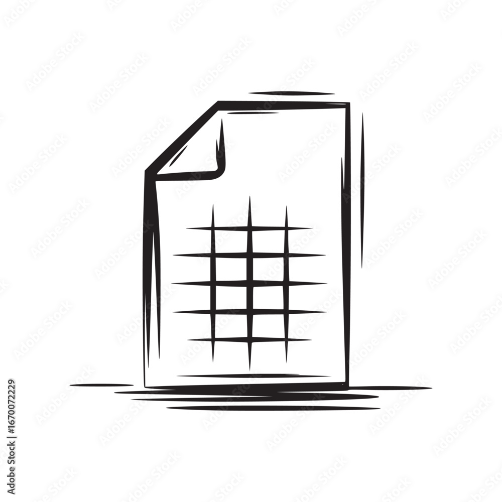 Fototapete a sketch of a document with a folded corner and a grid pattern on a white background isolated