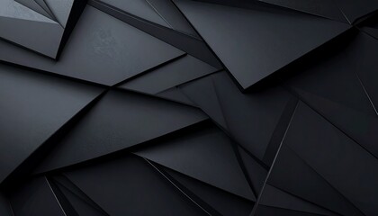 Abstract black wallpaper with layered geometric patterns, subtle 3D depth, and precise contours for a futuristic modern finish.
