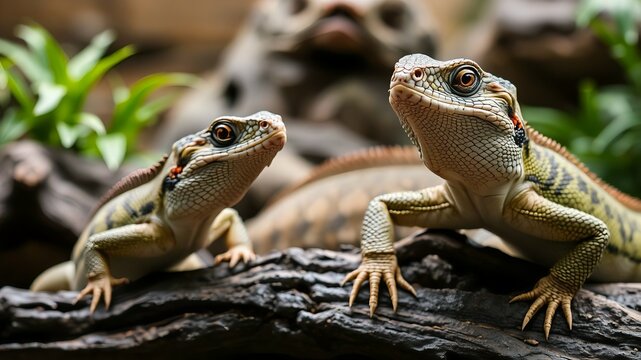 Close up of lizards on a rock cinematic background - Powered by Adobe