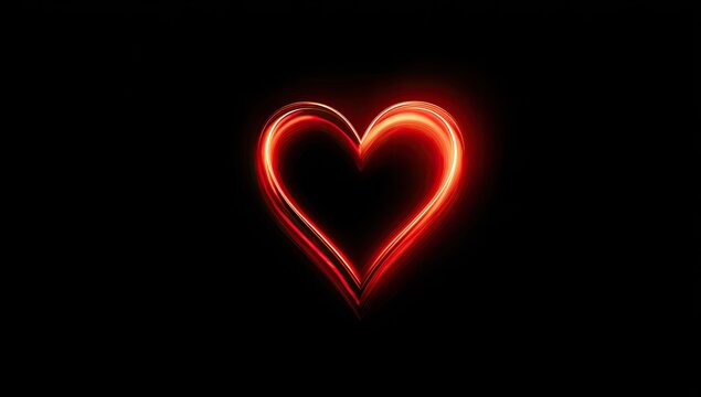 Glowing red heart shape on black background - Powered by Adobe