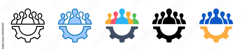 Poster team management multiple style icons set design vector illustration.