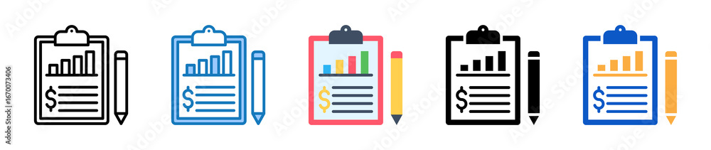 Poster financial report multiple style icons set design vector illustration.