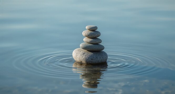 Serene Stacked Stones in Calm Water A Symbol of Balance and Tranquility