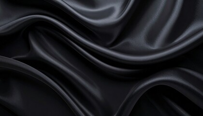 Obraz premium Matte black wallpaper featuring smooth waves and minimal folds, designed with sleek realism for a bold and sophisticated look