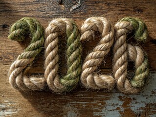 Fototapeta premium Rustic rope art spells out 2023 on aged wood for your New Year projects, celebrating new beginnings and fresh starts with natural textures