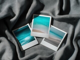Dreamy beach memories captured in Polaroid prints, a stylish reminder of summer vacations and tropical escapes, perfect for travel blogs