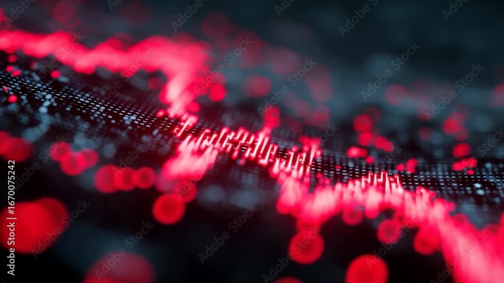 Aufkleber vibrant red digital wave, abstract representation of data flow, futuristic technology concept with c