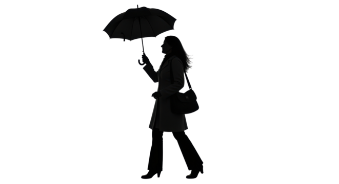 Isolated walking silhouette woman with umbrella - Powered by Adobe