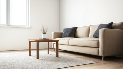 A clean and aesthetic shot of a bright living space, perfect for mockups or copy space.