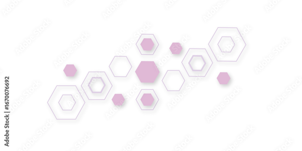 Poster a minimalist abstract background featuring a scattered cluster of geometric hexagons, with solid sha