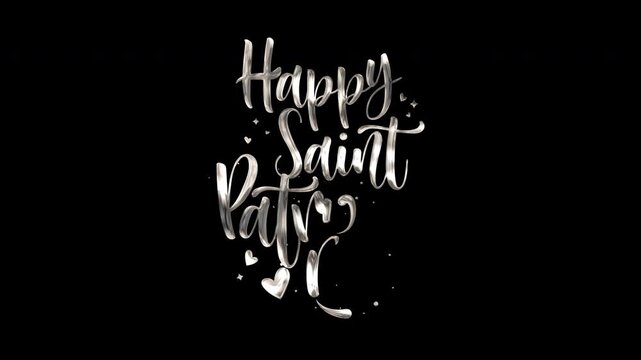 Shiny text reading happy saint patrick on a black background, suitable for st. Patricks day social media posts or greeting cards.