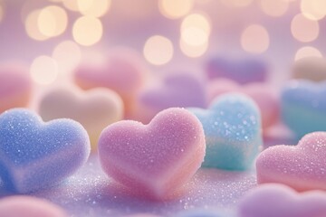 Fototapeta premium Pastel heart-shaped sweets background colorful hearts.