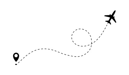 Airplane flight route trajectory, track dash line isolated on white background © Kateina