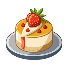 Delicious Strawberry Cheesecake Vector Illustration on White Plate, Sweet Dessert Artwork, Perfect for Bakery, Menu, Recipe, Food Design Projects