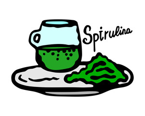 illustration of a glass of spirulina powder