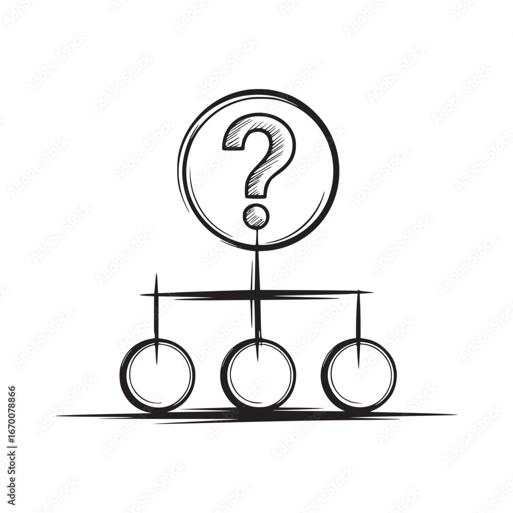 Fototapete a sketch of a question mark inside a circle connected to three circles below with horizontal lines