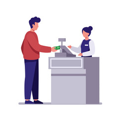 Customer Paying Cash at a Cashier in a Store - Simple Illustration