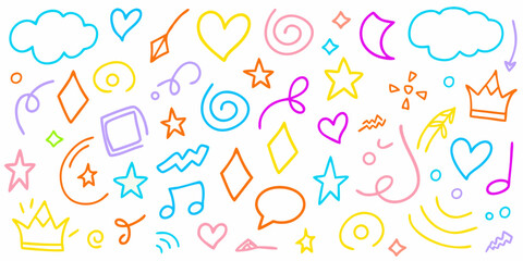 Assorted Colorful Hand Drawn Doodles And Symbols On White drawing elements