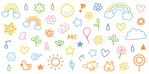 Bright and Cheerful Hand Drawn Doodles with Animals Nature and Symbols sketch drawing