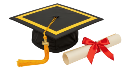 Isolated Graduation Cap and Diploma