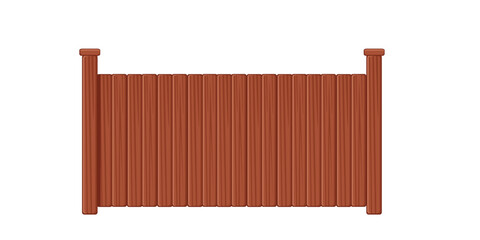 Brown wooden privacy fence panel with vertical planks and posts. Solid construction for backyard security and property boundaries. Traditional timber fencing design. Vector illustration isolated