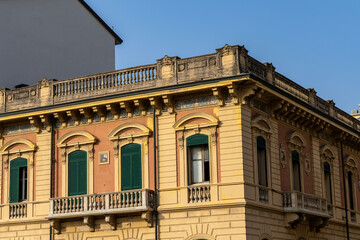 Architecture of the ancient city of Viareggio, Italy. House facades