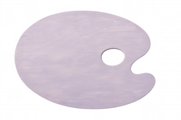 Purple artist's palette isolated on transparent background, ready for mixing colors and creating art