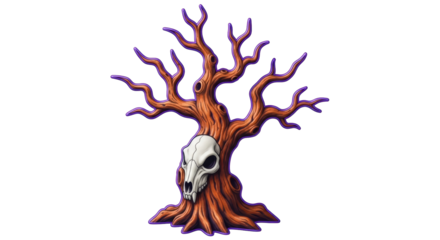 Isolated Spooky Tree with Skull