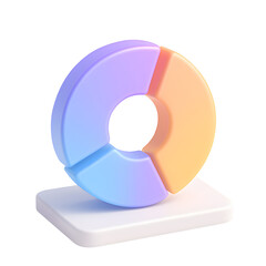 3D segmented pie chart in soft pastel colors, displayed on a stand, PNG with transparent background, ideal for data visualization themes.
