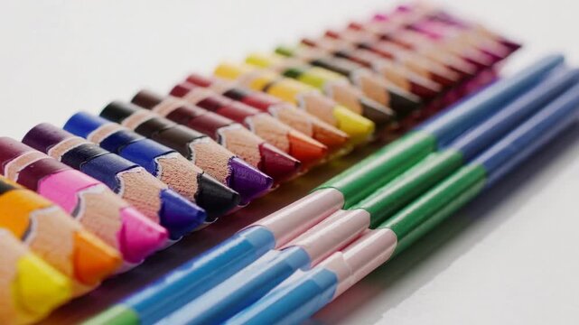 Multicolored Wax Drawing Sticks Aligned In Sequential Row For Educational Or Artistic Purposes