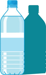 Clear plastic water bottle with blue cap and teal shadow vector vector