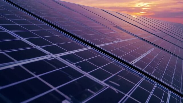 The Setting Sun Illuminating Large Scale Solar voltaic Power Generation Facility