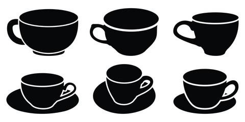 Black Coffee Cup Silhouettes with Steam – Elegant Vector Icons for Café and Beverage Branding