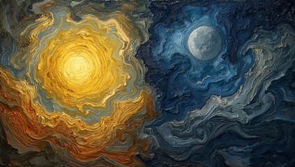 Obraz premium Abstract sun and moon artistic design offers a vibrant energy and calming contrast for creative projects