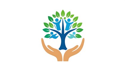 Hands holding a tree with people