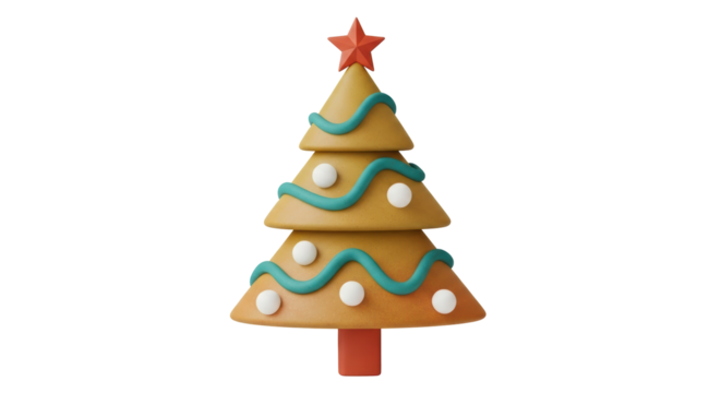 Isolated Cartoon Christmas Tree with Clay Texture