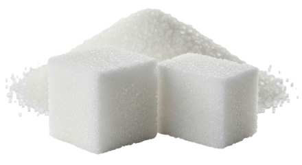 Isolated White Sugar Cubes and Granulated Sugar