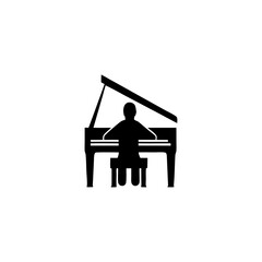 Silhouette of Pianist Playing Piano – Minimal Music, Performance, Entertainment, and Art Vector Illustration