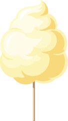 Sweet yellow cotton candy treat on stick fun carnival fairground snack vector