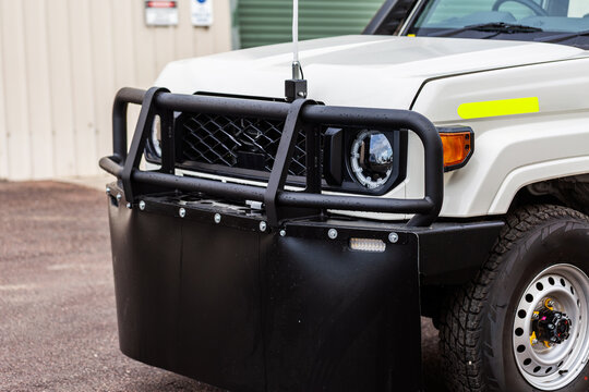 front of new ute mining fleet pit vehicle with bullbar mudflap