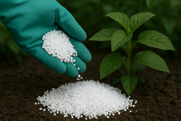 Application of Granulated Urea (Carbamide) Fertilizer into Soil for Plant Nutrition