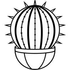 Minimal Line Art Barrel Cactus Illustration