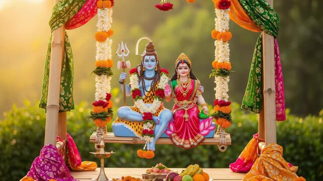 Hindu Gods Shiva and Parvati on Swing Varaha Jayanti  Hartalika Teej  Ganesh Chaturthi  Samvatsari  Balarama Jayanti Festival Celebration