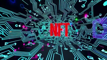 Three-dimensional non-fungible token artwork displayed on advanced electronic pathway backdrop - Powered by Adobe