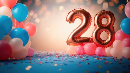 Colorful setup with balloons for a festive 28th birthday celebration