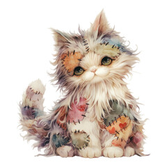 Playful patchwork cat illustration whimsical art digital artwork creative design adorable feline concept